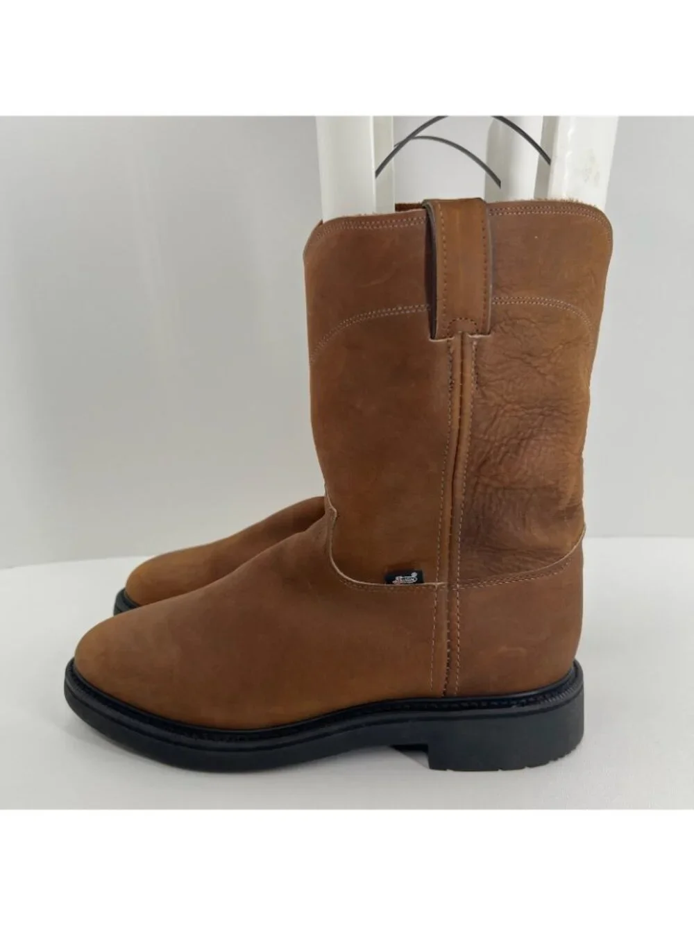 Justin Conductor 4760 Pull On Work Boots Mens 11 D Leather Slip Resistant Brown